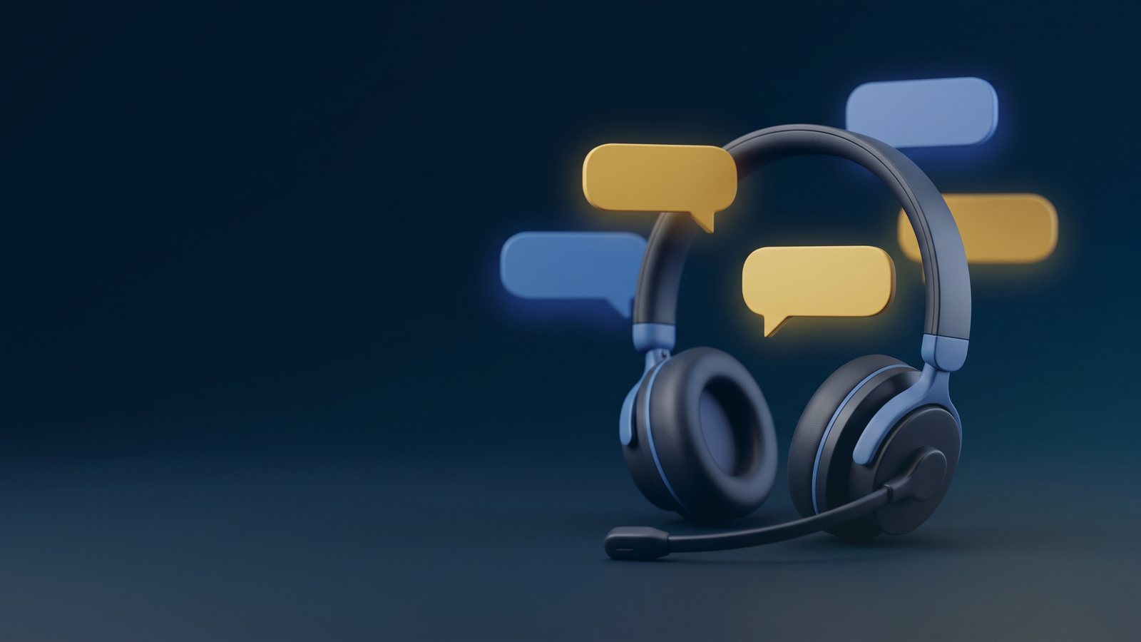 Headset with gold and blue chat bubbles