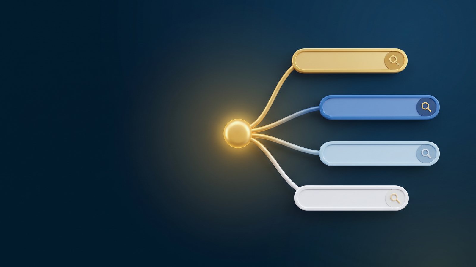 Four search bars branching from one gold node