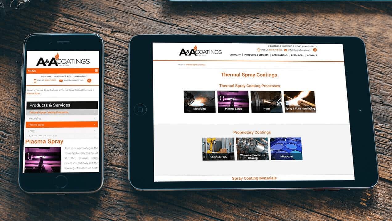 A&A Thermal Spray website on tablets