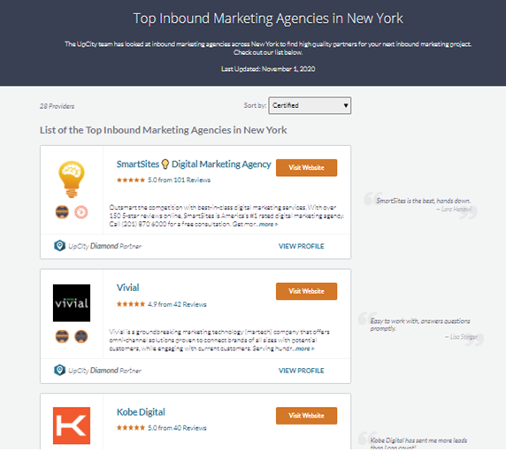 SmartSites Is The Top Inbound Marketing Agency In New York Rated By Upcity  - SmartSites