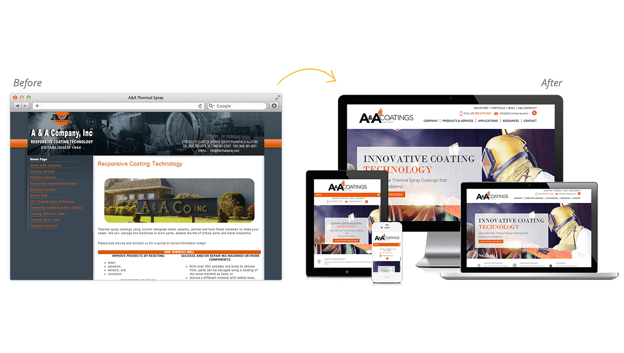 A&A Thermal Spray Before After Website Design