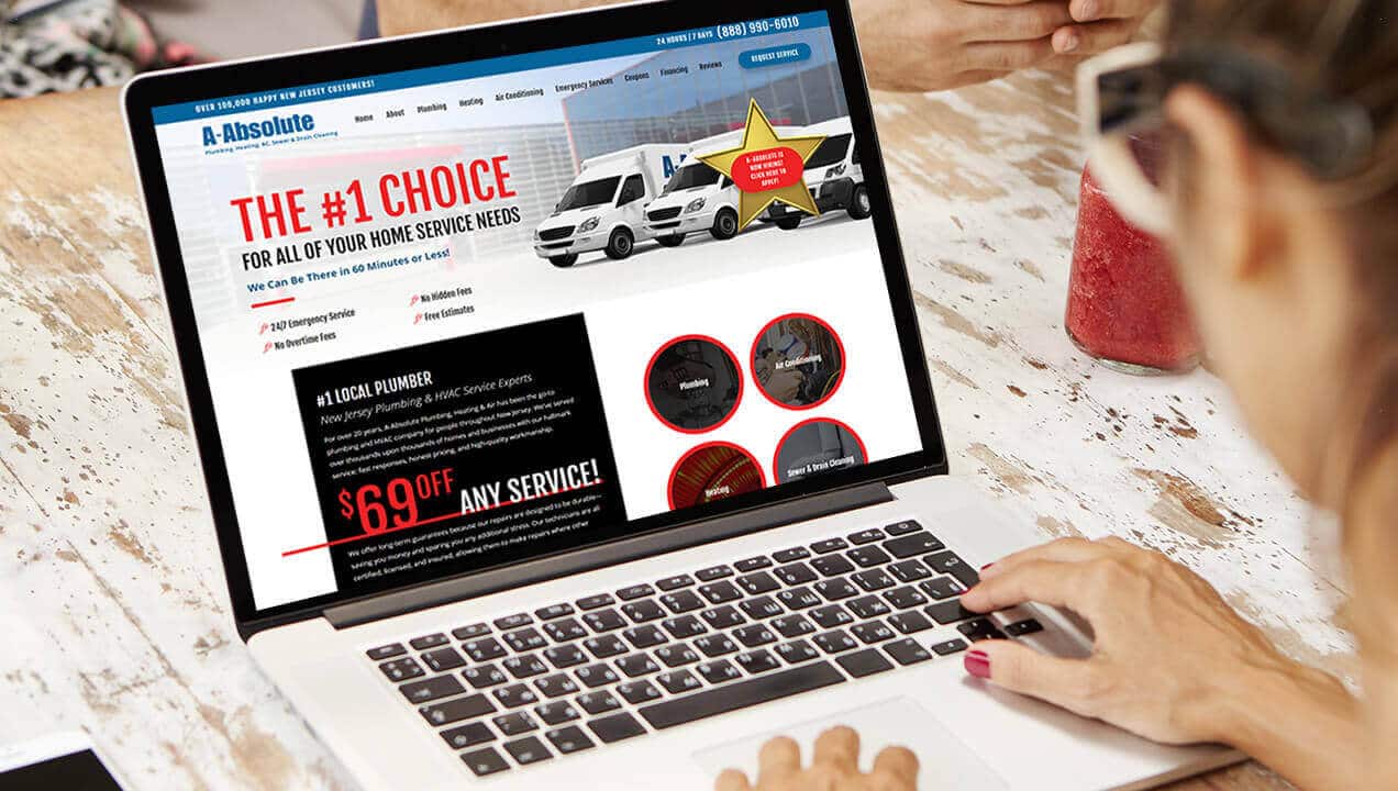 A-Absolute Plumbing website on a laptop