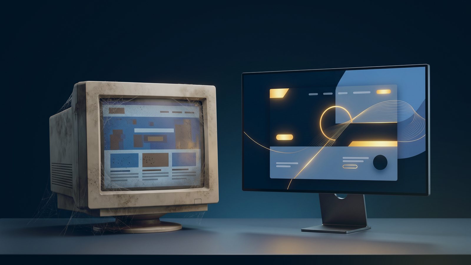 Dusty CRT monitor beside a modern display