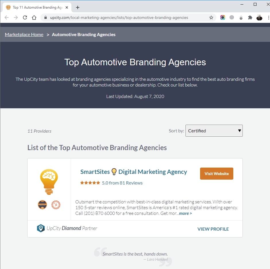 SmartSites Listed in Top Automotive Branding