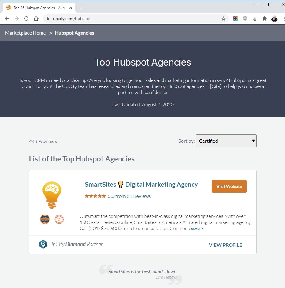 SmartSites Listed in Top Hubspot Agencies