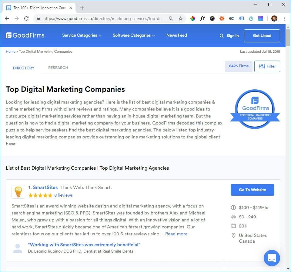 SmartSites Listed in Top Digital Marketing