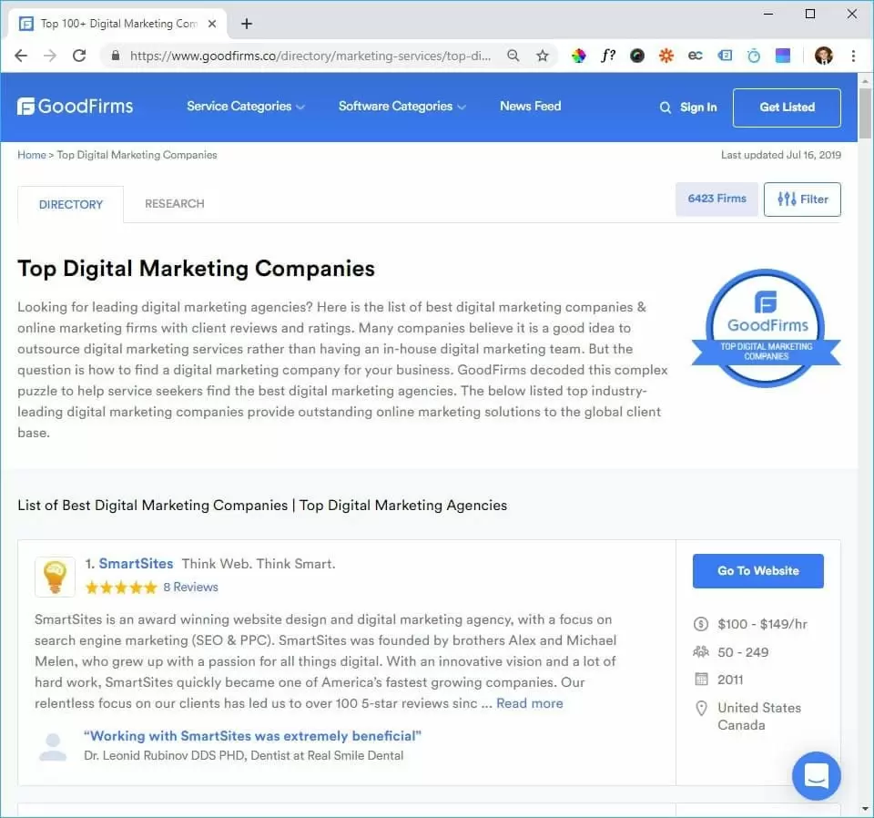 smartsites Listed in Top Digital Marketing