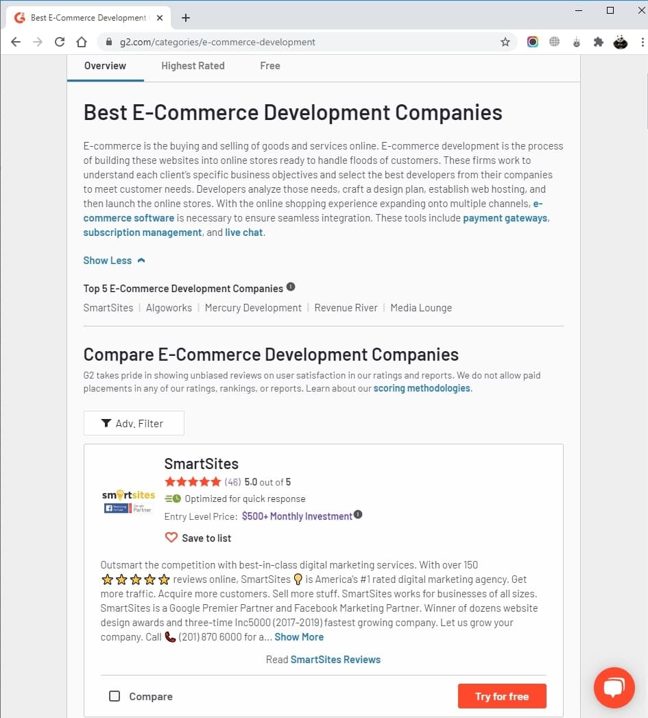 SmartSites Listed in Top E-Commerce Development