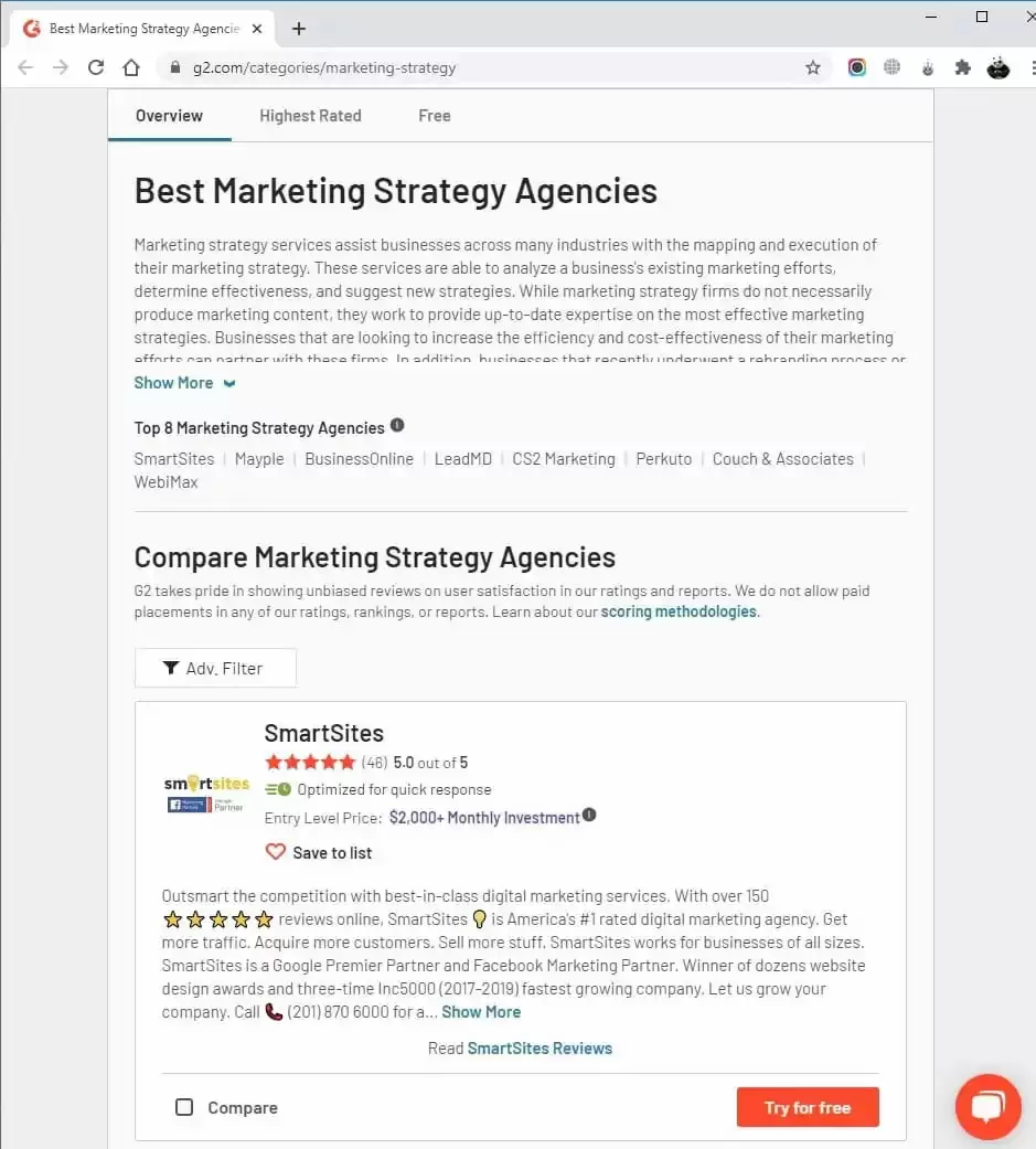 Ranked #1 Marketing Strategy Agency by G2