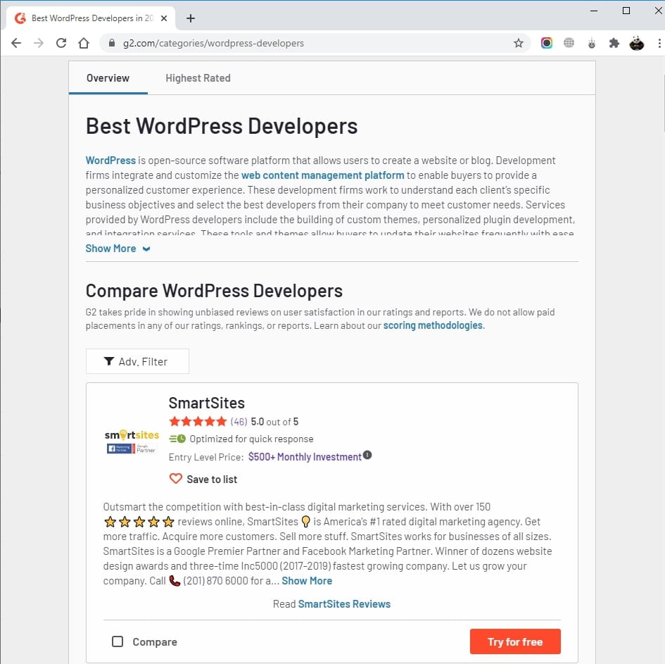 SmartSites Listed in Top WordPress Developers