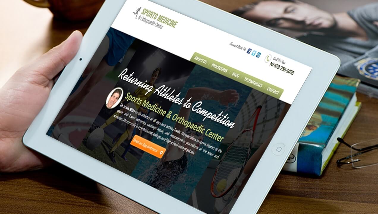 Sports Medicine & Orthopaedic Center website on a tablet
