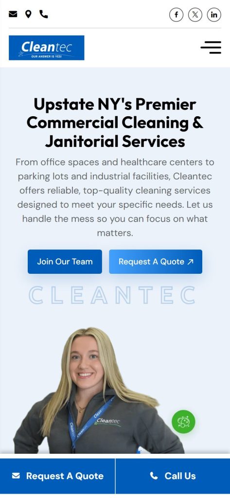 Cleantec homepage on a phone