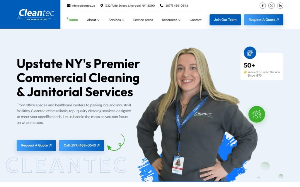 Cleantec homepage on desktop