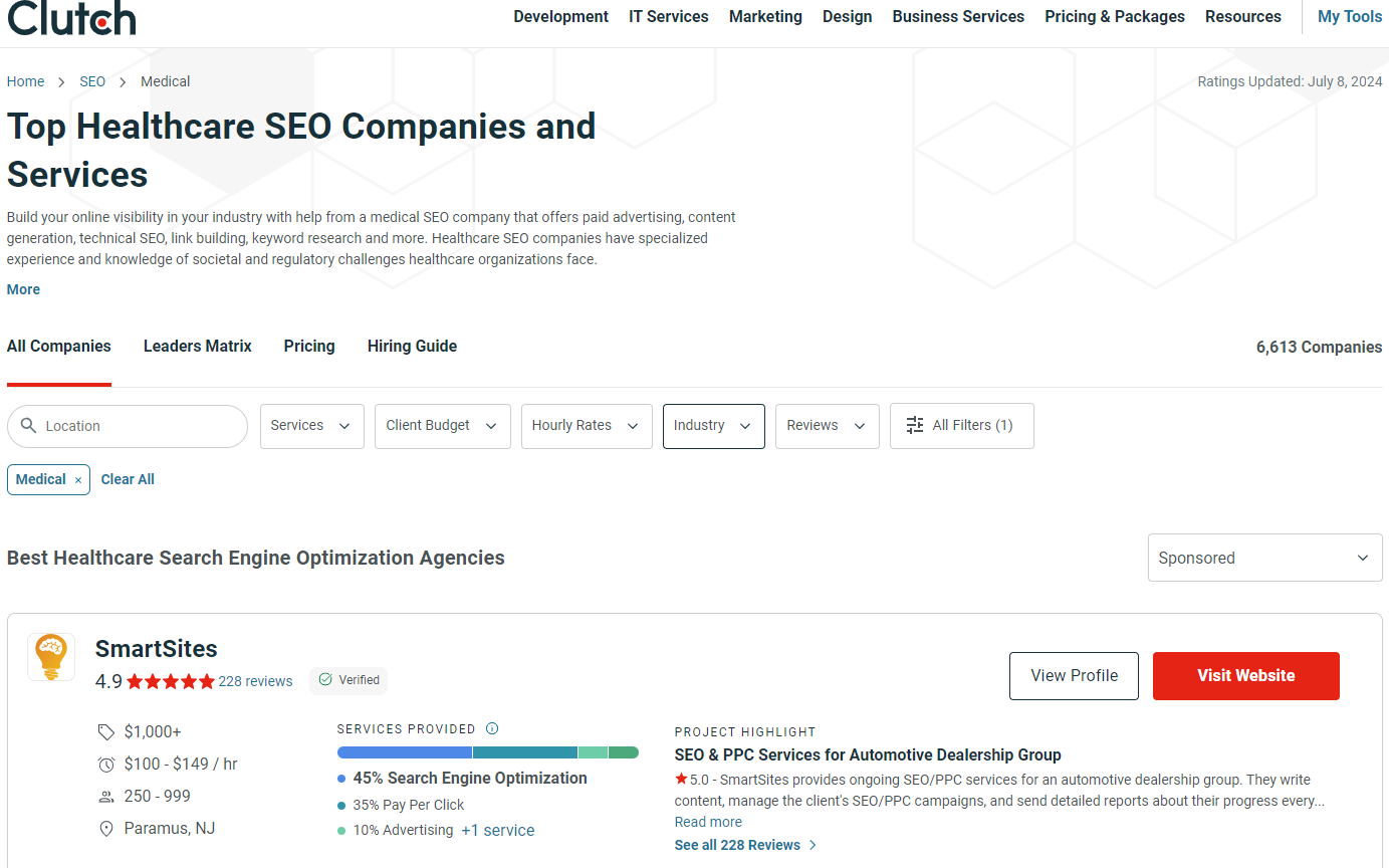 Top SEO Agency for Healthcare businesses by Clutch