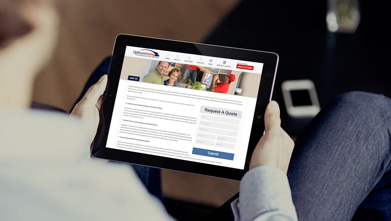 Optimum Moving website on tablet