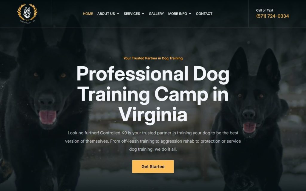 Controlled K9 homepage on desktop