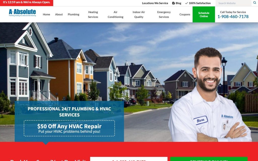A Absolute Plumbing homepage on a laptop