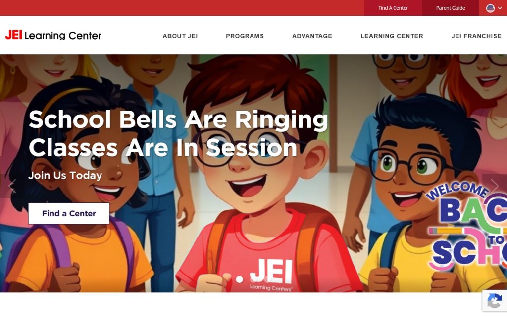 JEI Learning Center homepage on desktop