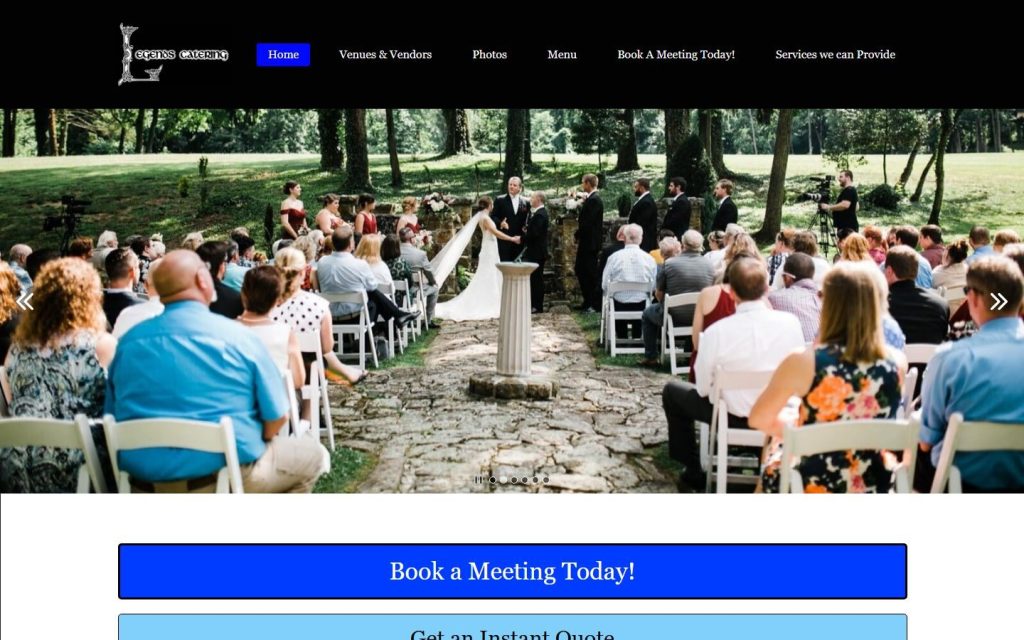 Legends Catering homepage on a laptop