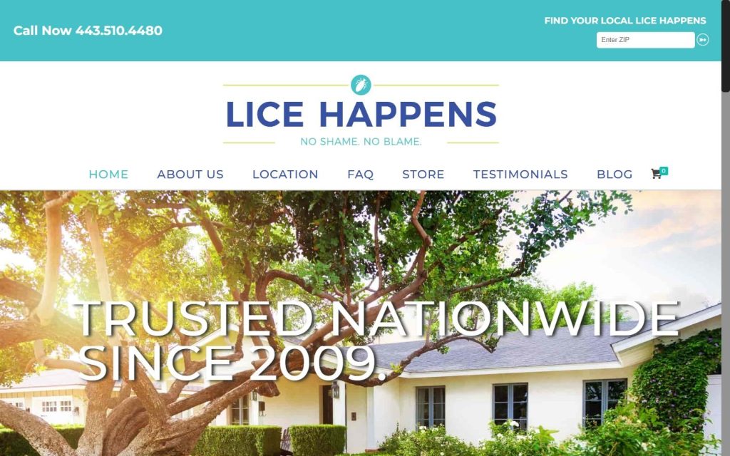 Lice Happens homepage on a laptop