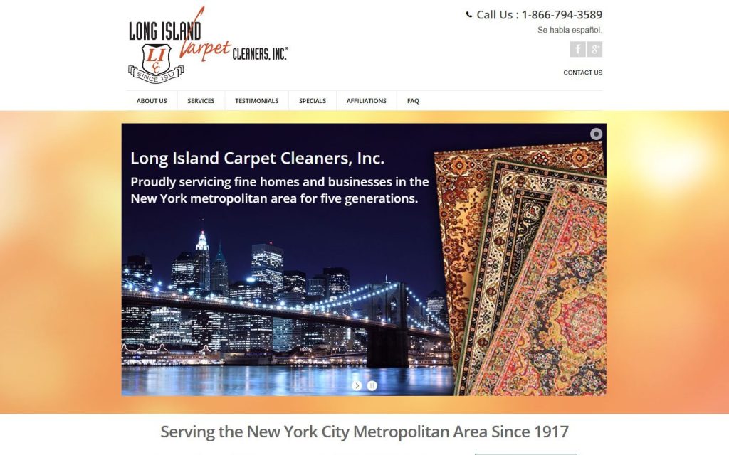 Long Island Carpet Cleaners homepage on a laptop