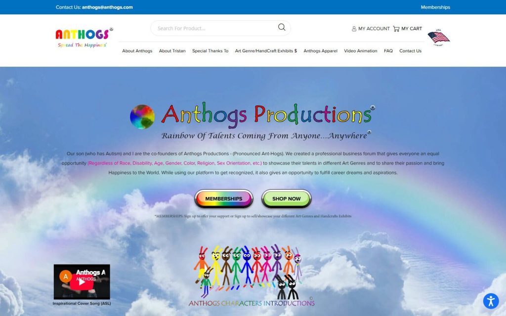 Anthogs Productions, LLC homepage on a laptop