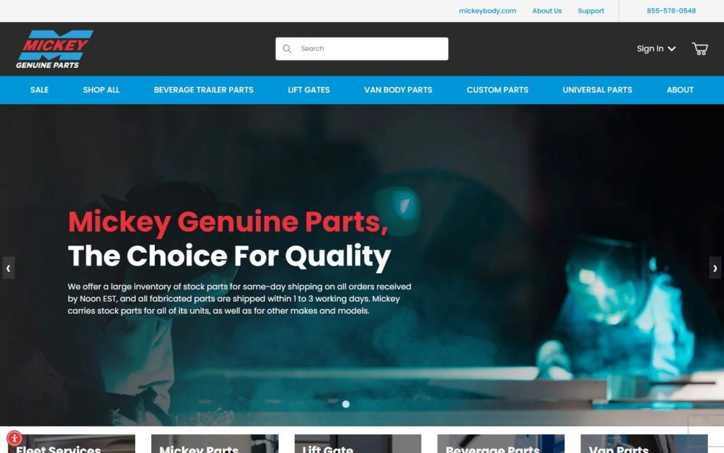 Mickey Truck Bodies homepage on desktop