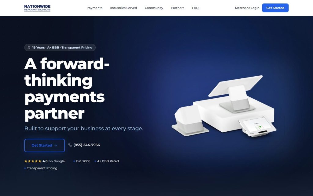 Nationwide Merchant Solutions homepage on desktop