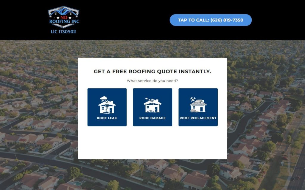 ND Roofing homepage on a laptop