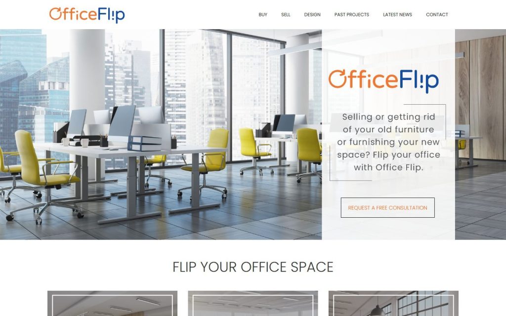 OfficeFlip homepage on a laptop