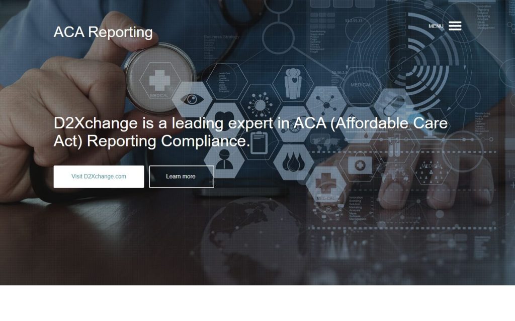 ACA Reporting Service homepage on a laptop