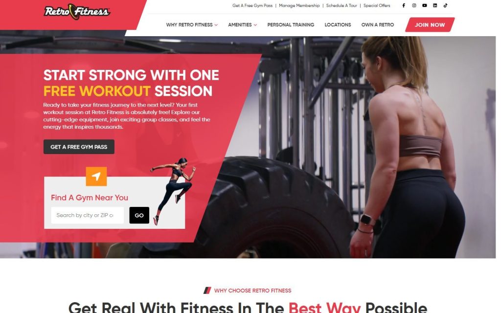 Retro Fitness Florham Park homepage on a laptop