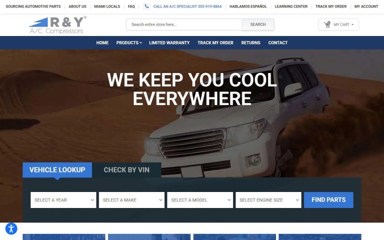 Auto parts online store home page designed by SmartSites