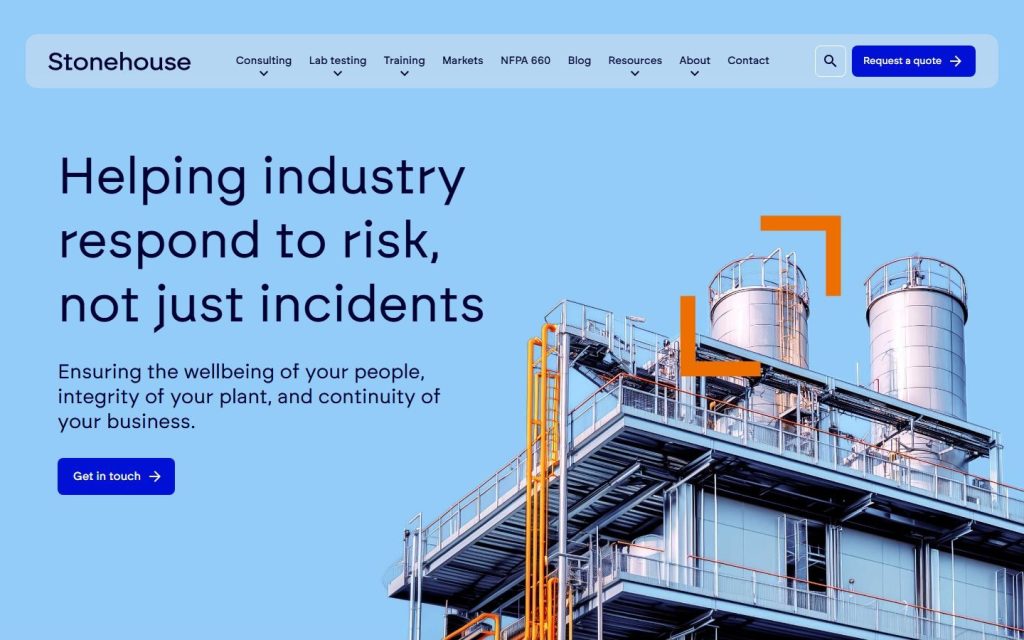 Stonehouse Process Safety homepage on desktop