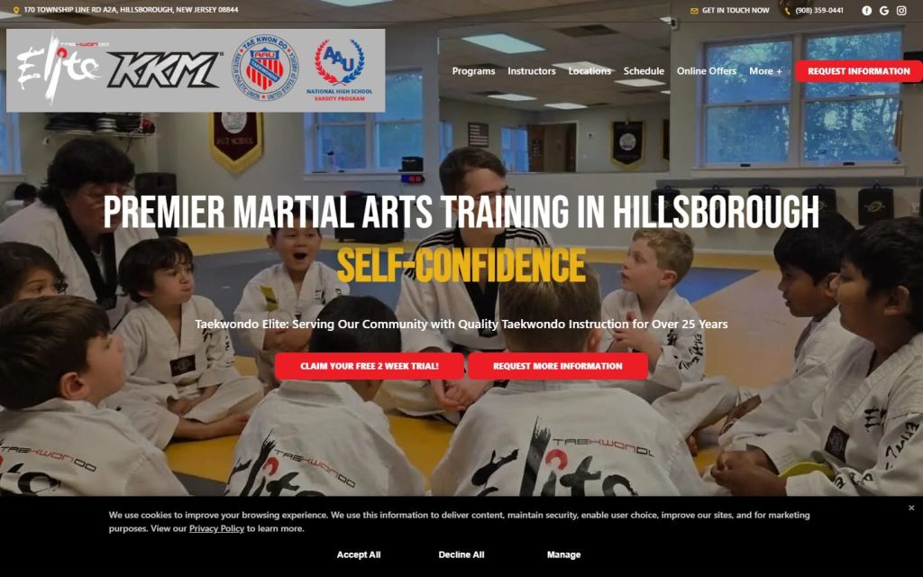 Taekwondo Elite homepage on a laptop