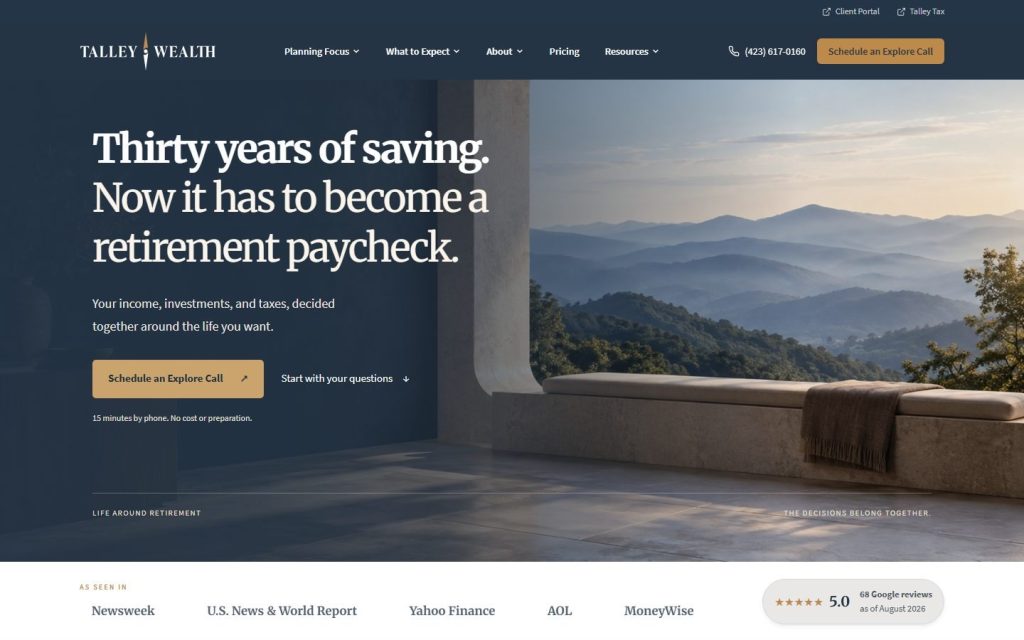 Talley Financial homepage on desktop