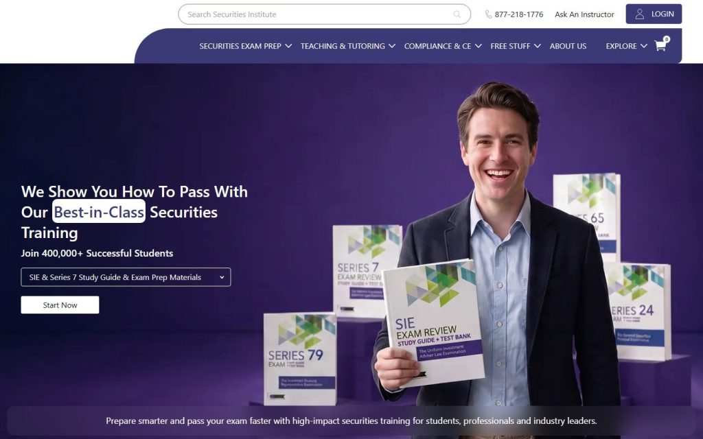 The Securities Institute of America homepage on a laptop