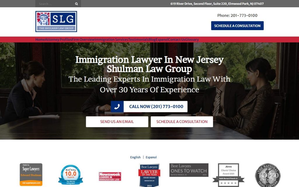 The Shulman Law Group homepage on a laptop