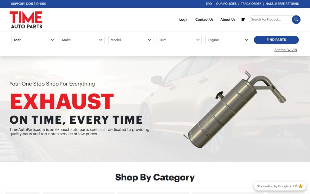 Time Auto Parts website home page