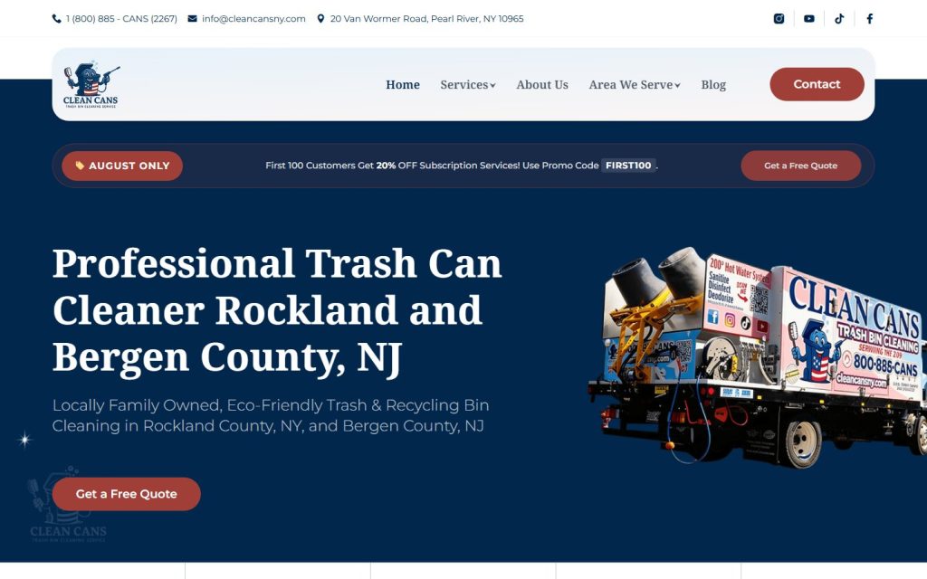 Clean Cans NY homepage on desktop