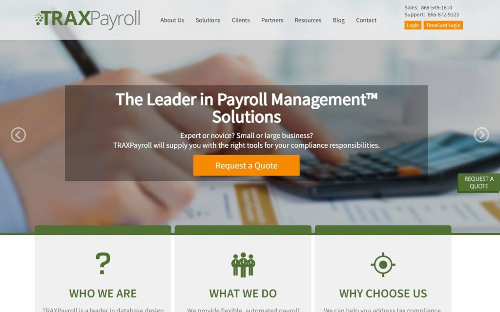 TRAXPayroll homepage on a laptop