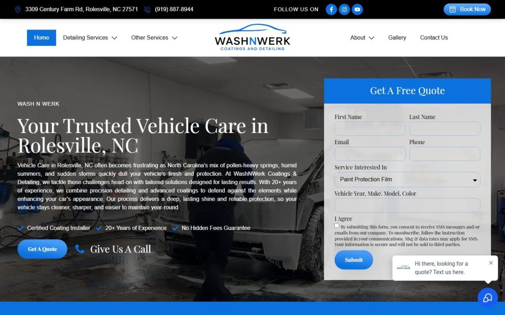 Wash N Werk homepage on a laptop