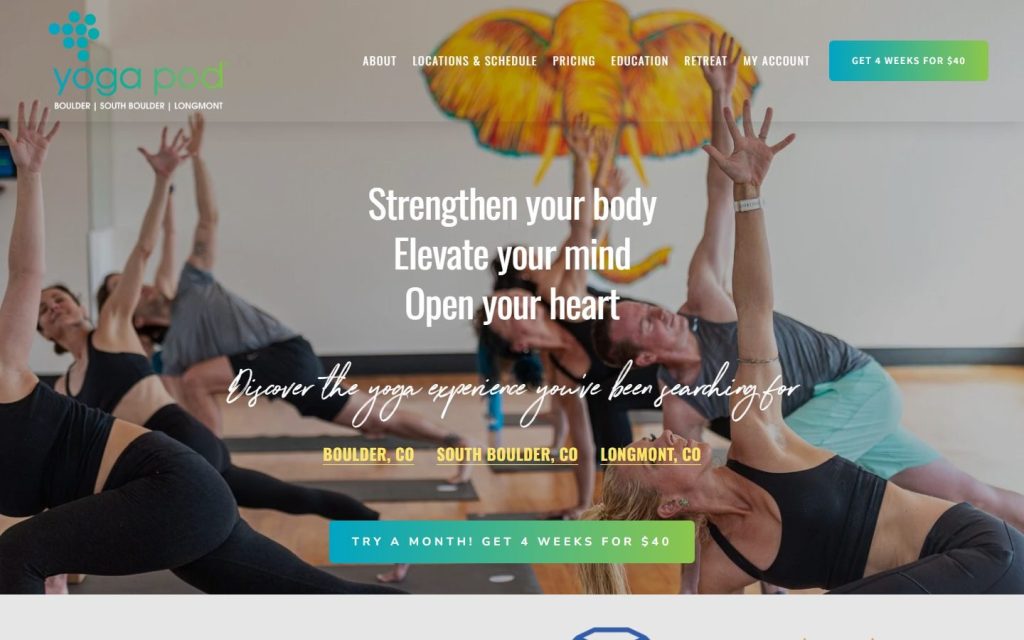 Yoga Pod homepage on desktop