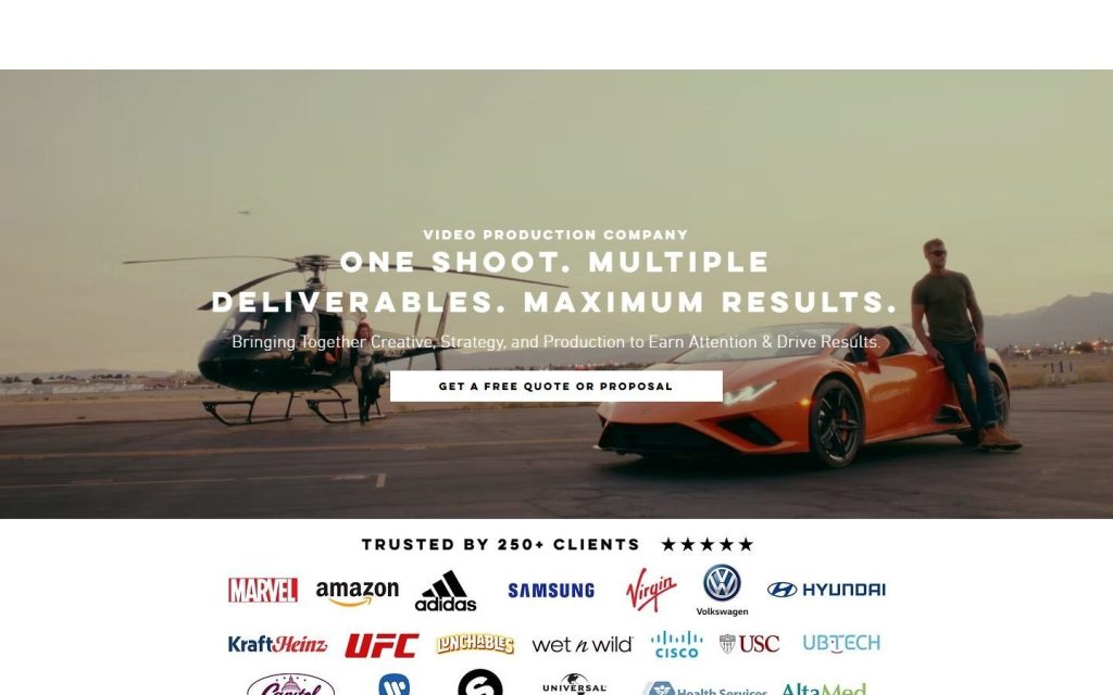 Zane Productions homepage on desktop
