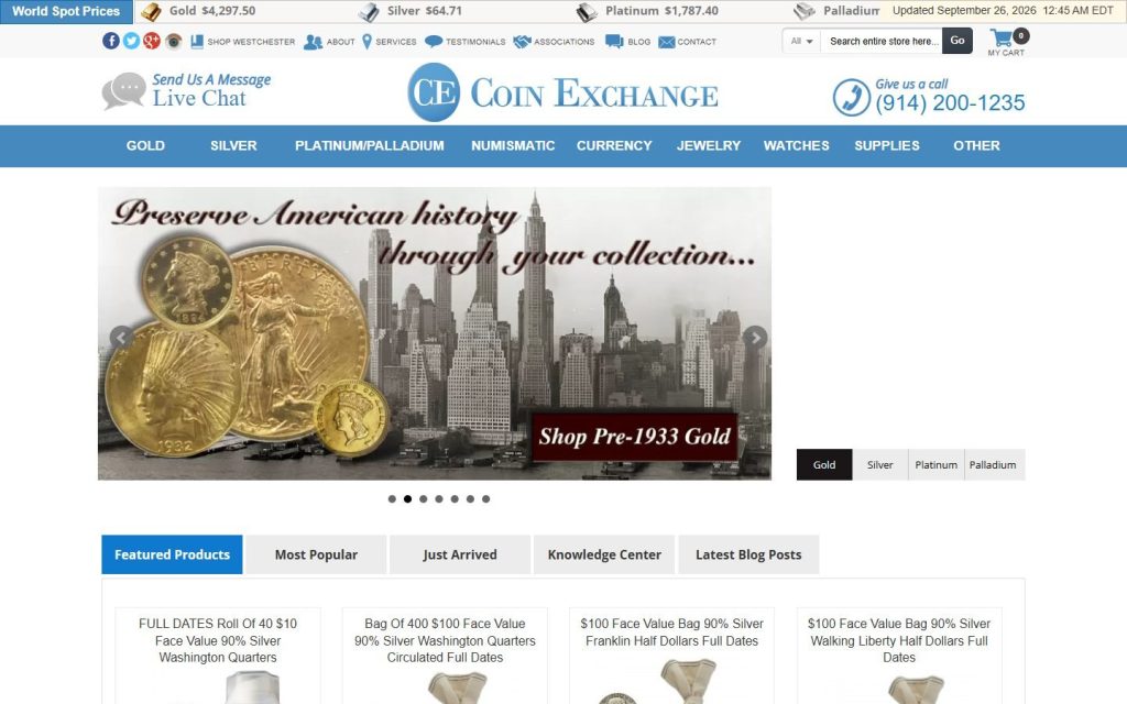 Coin Exchange NY website home page