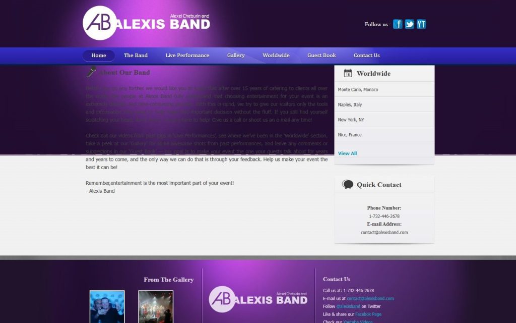 Alexis Band homepage on a laptop