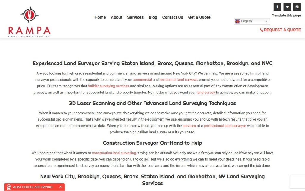 Rampa Land Surveying P.C. homepage on a laptop
