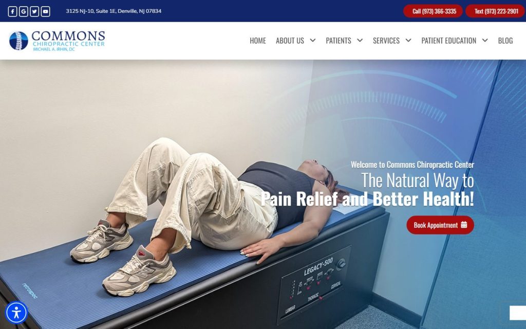 Commons Chiropractic Center homepage on a laptop