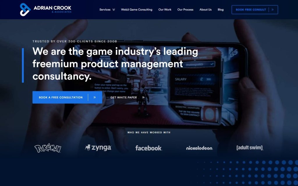 Adrian Crook homepage on desktop