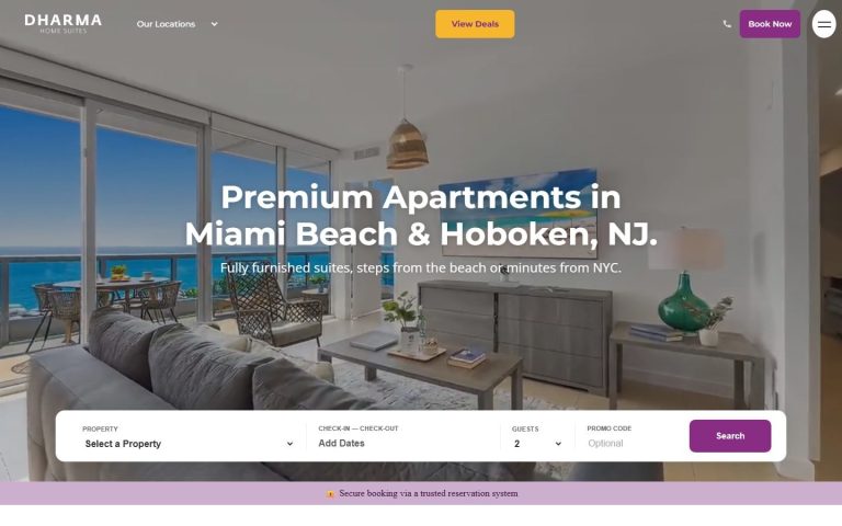 Furnished apartment rentals website home page designed by SmartSites